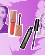 Valentino Liquirosso 2-in-1 Lip & Blush Soft Matte Color, L’Oréal Paris Telescopic Lift Washable Mascara in Galactic Purple