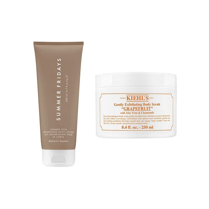 summer fridays lotion, kiehls gently exfoliating scrub