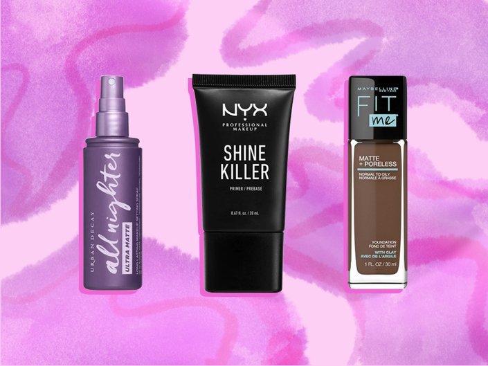 urban decay all nighter ultra matte setting spray, nyx professional makeup shine killer, maybelline fit me matte and poreless liquid foundation makeup