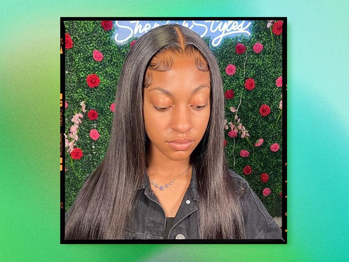 person modeling a skinny weave hairstyle