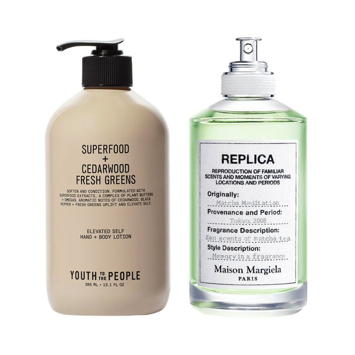 Youth To The People Superfood Hand + Body Lotion and Maison Margiela Replica Matcha Meditation
