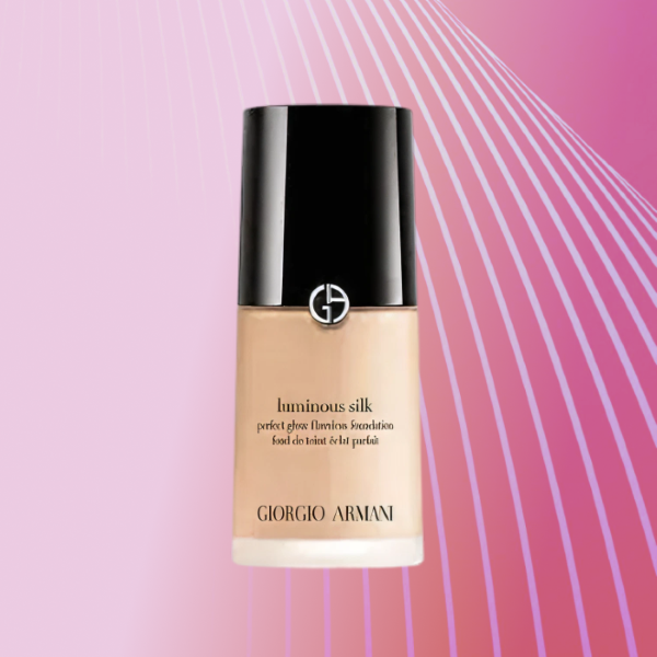Georgio Armani Luminous Silk Foundation on a pink background